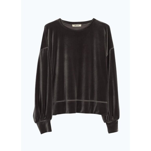 Madewel Velvet Balloon Sleeve Sweatshirtl Top Gunmetal Gray Large - Picture 14 of 14
